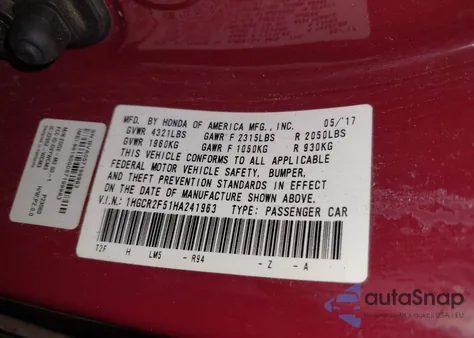 2017 Honda Accord Sport from USA, damaged, VIN 1HGCR2F51HA241963